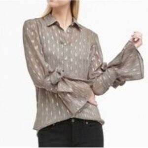 Banana Republic Taupe Blouse with Tie Sleeves